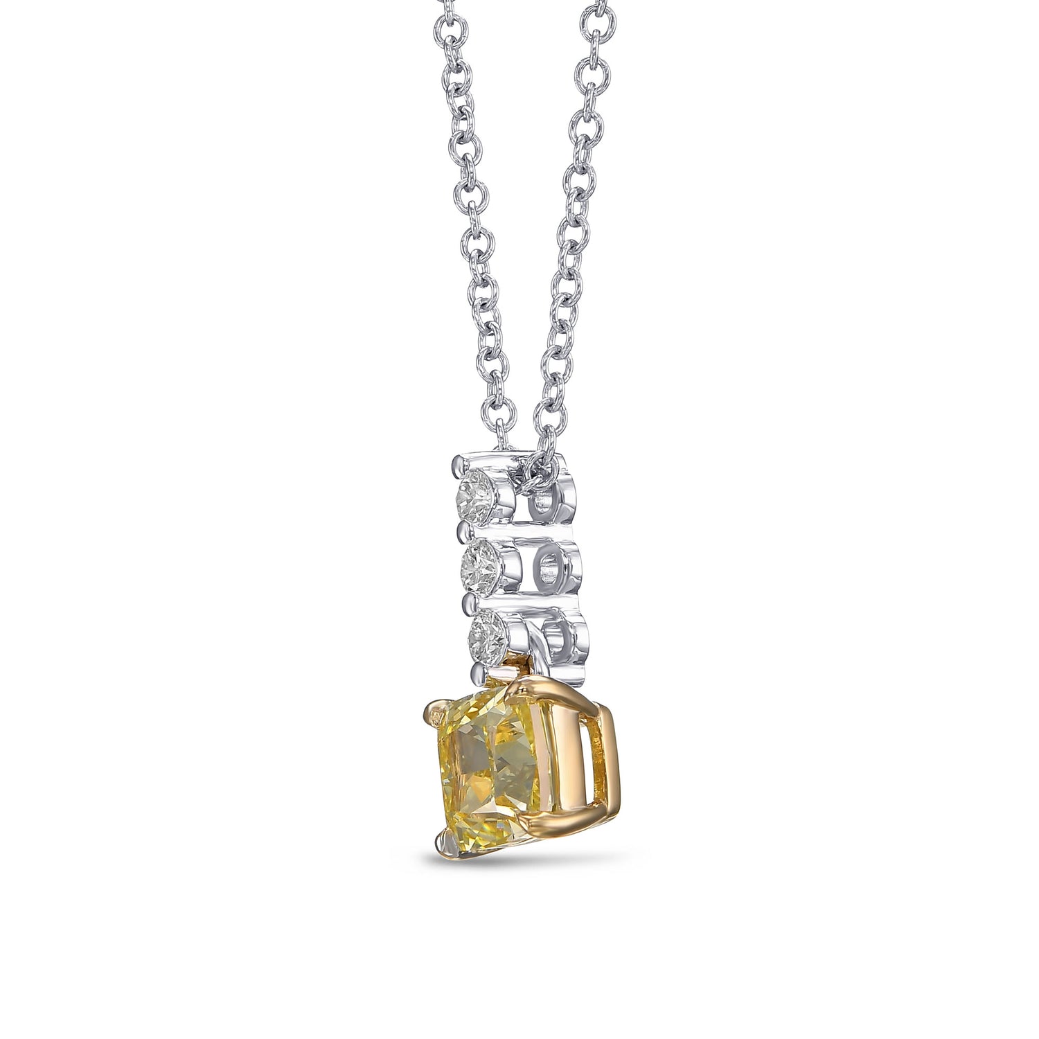 Fancy Intense Yellow Cushion Drop Diamond Pendant