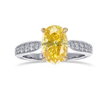 Fancy Vivid Yellow Oval Side Stone Diamond Ring