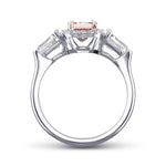 Fancy Intense Pink Radiant 3 stone Halo Diamond Ring