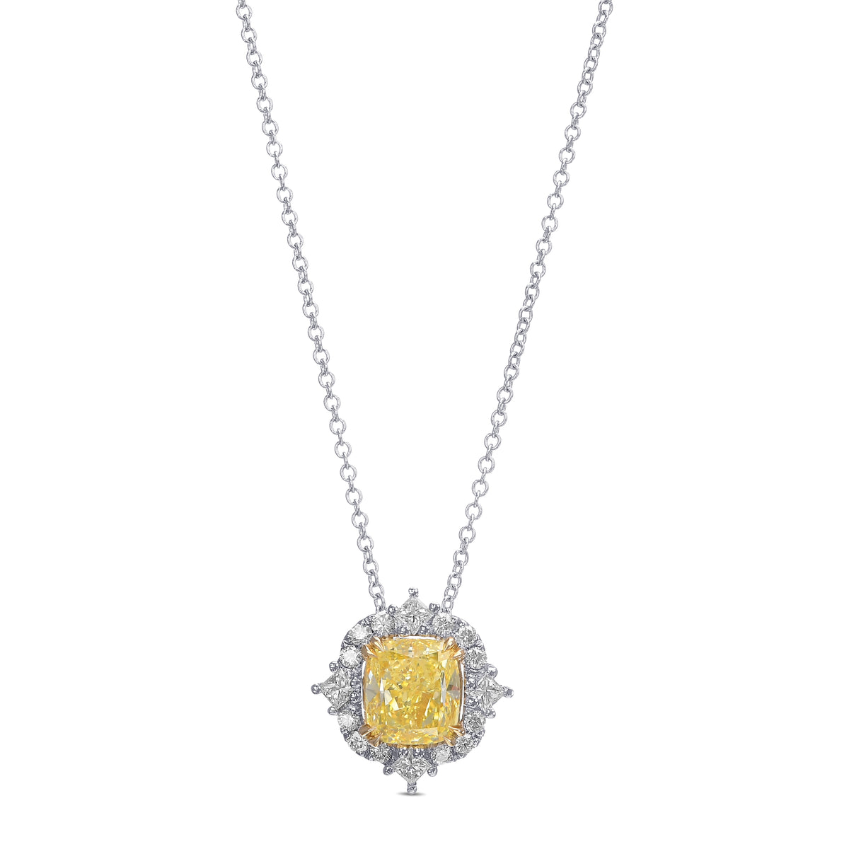 Fancy Intense Yellow Cushion Halo Diamond Pendant