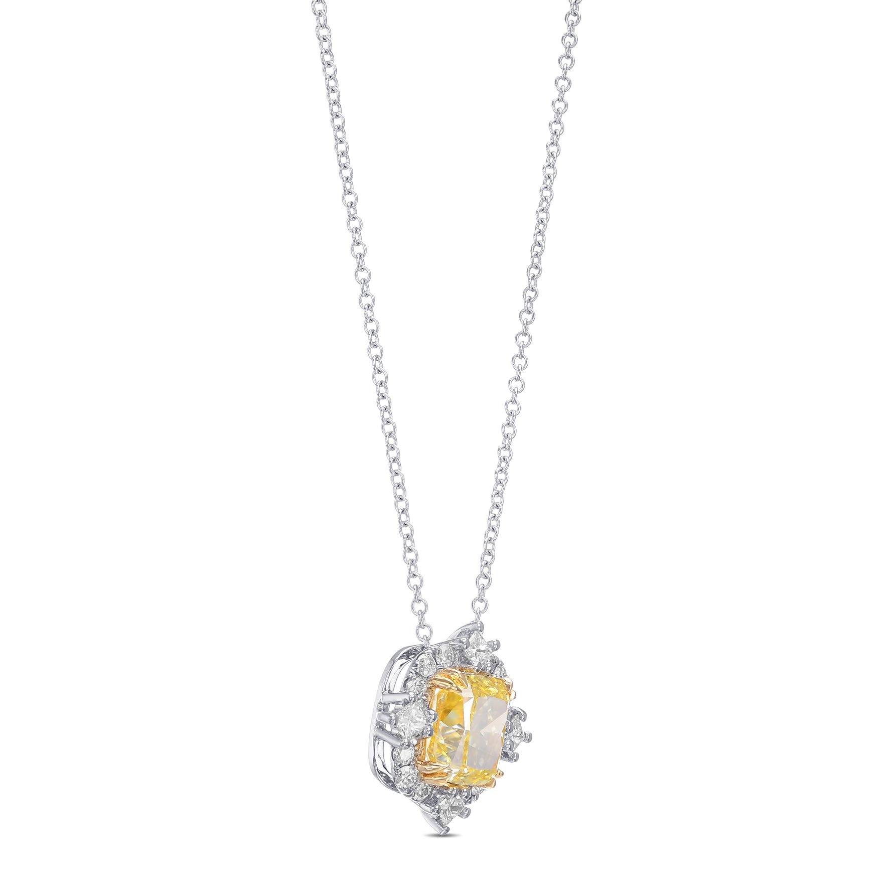 Fancy Intense Yellow Cushion Halo Diamond Pendant