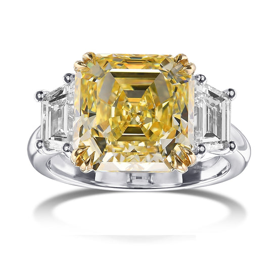 Fancy Yellow Asscher-cut Diamond Engagement and Wedding Ring Set