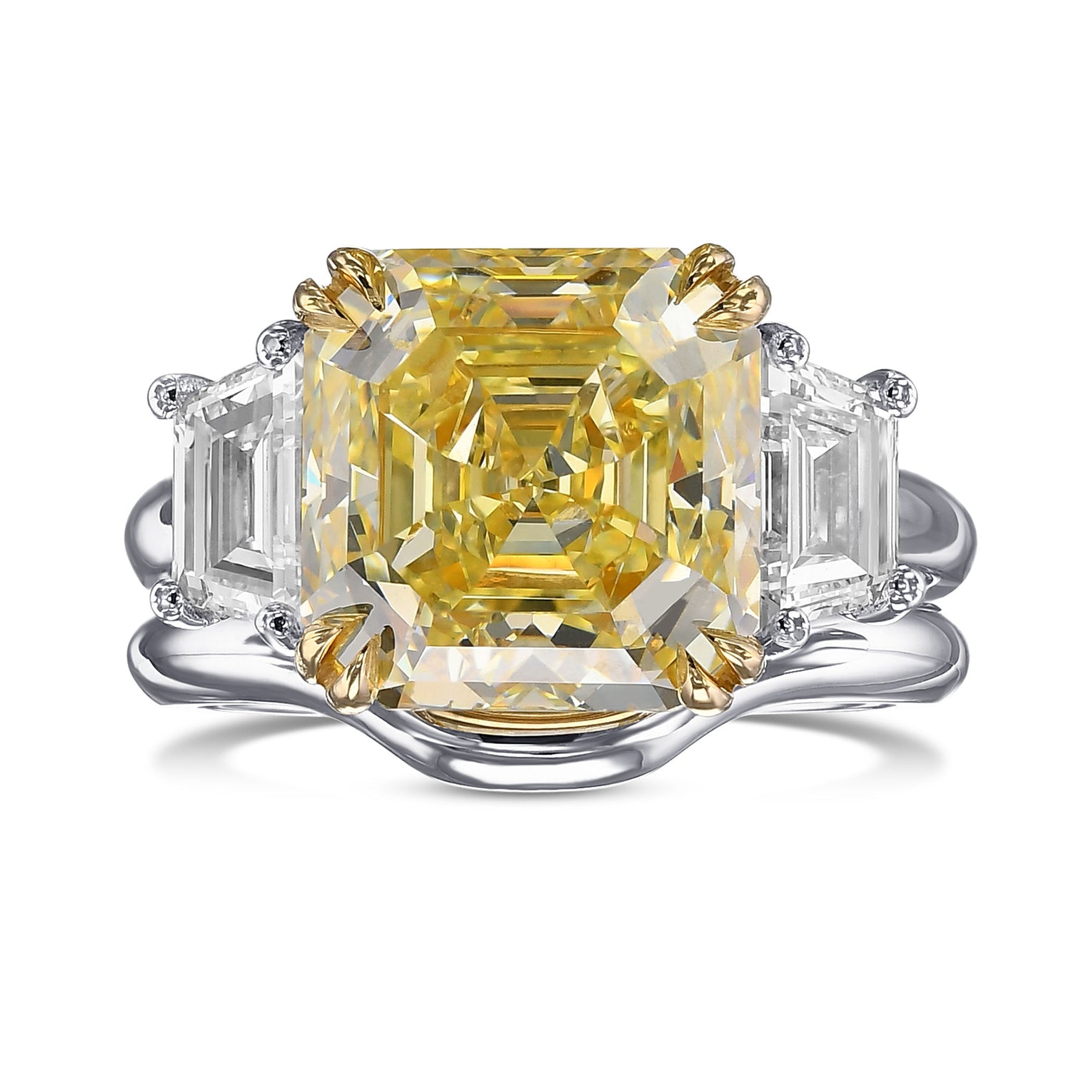 Fancy Yellow Asscher-cut Diamond Engagement and Wedding Ring Set