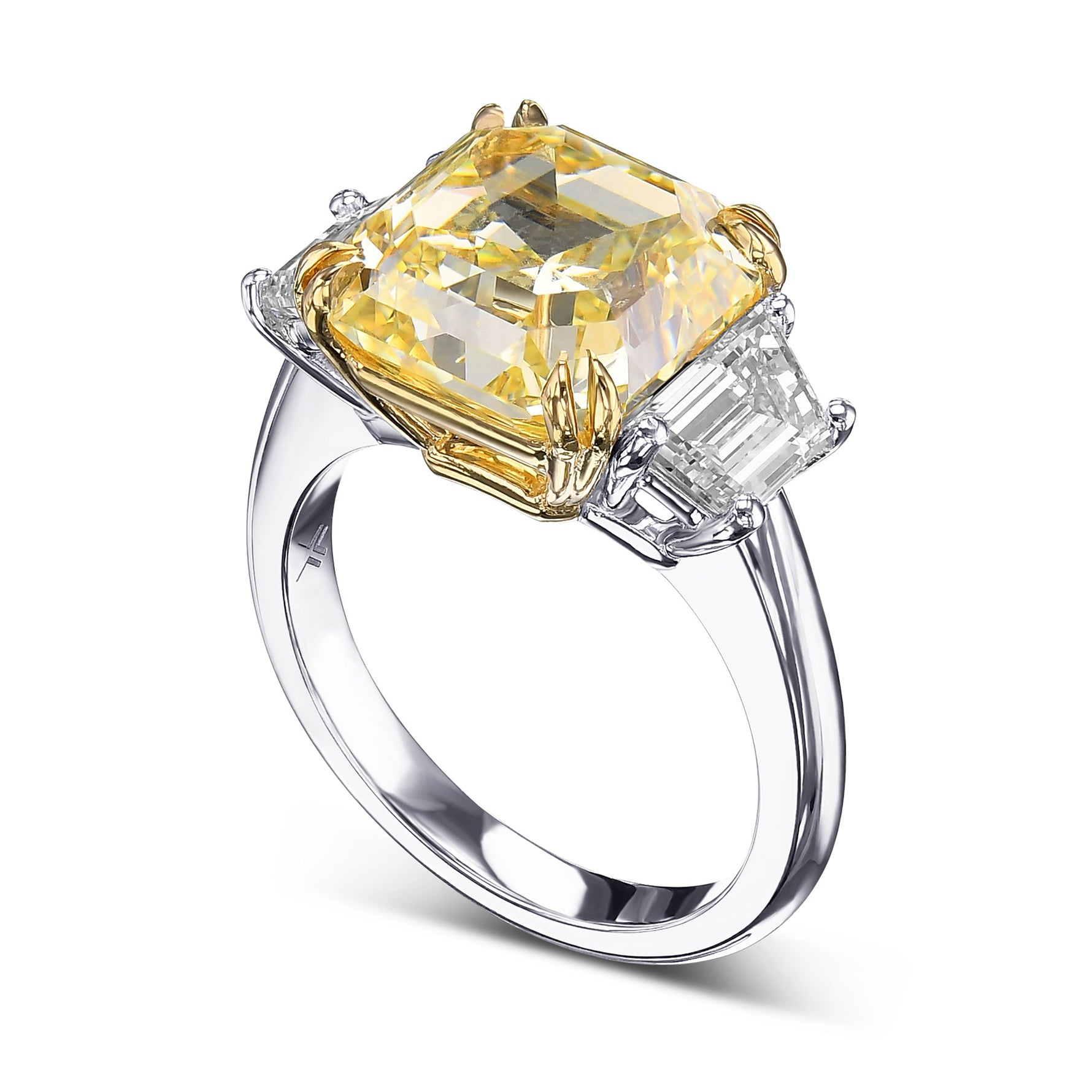 Fancy Yellow Asscher-cut Diamond Engagement and Wedding Ring Set