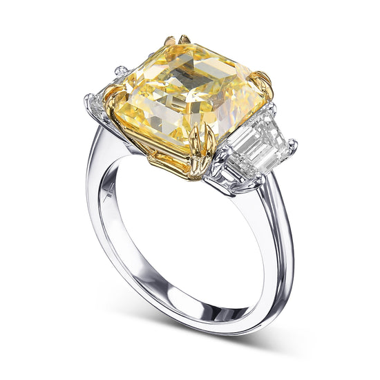 Fancy Yellow Asscher-cut Diamond Engagement and Wedding Ring Set