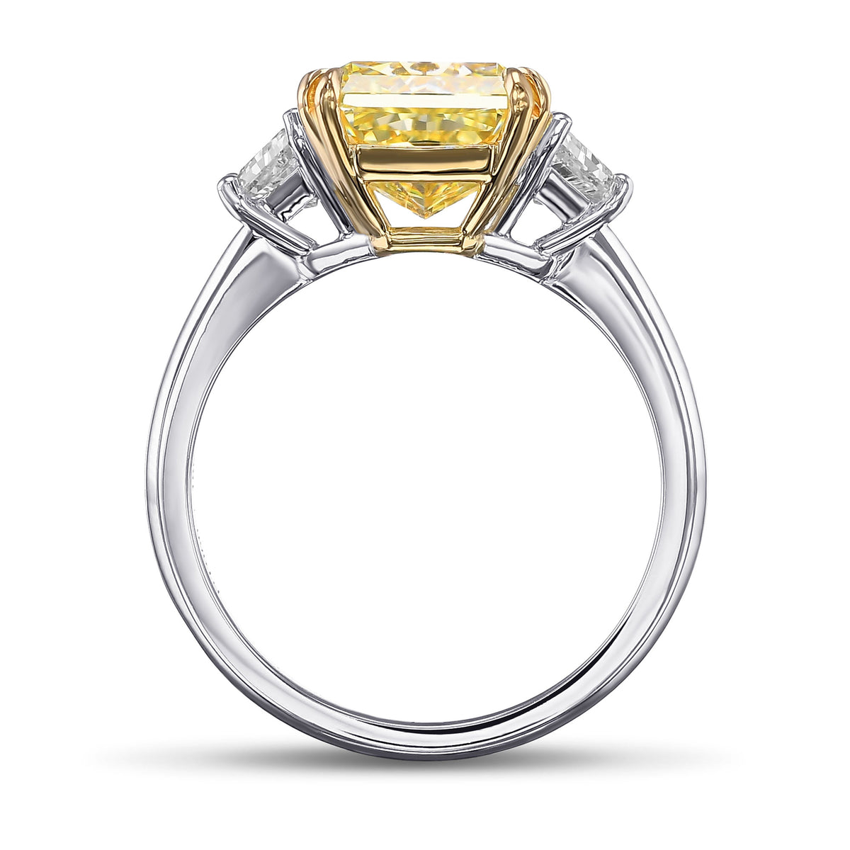 Fancy Intense Yellow Radiant & Trapezoid 3-Stone Diamond Ring
