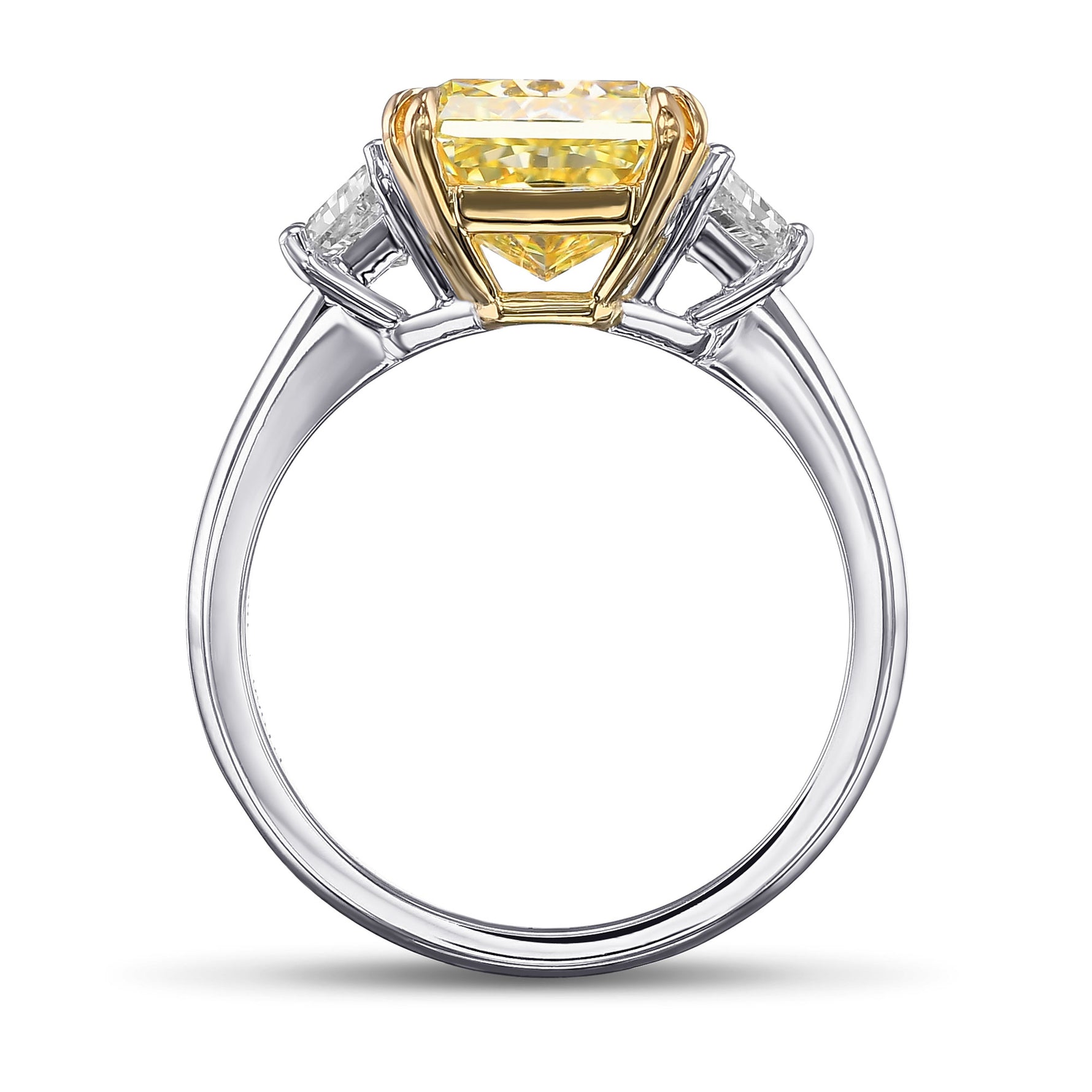 Fancy Intense Yellow Radiant & Trapezoid 3-Stone Diamond Ring