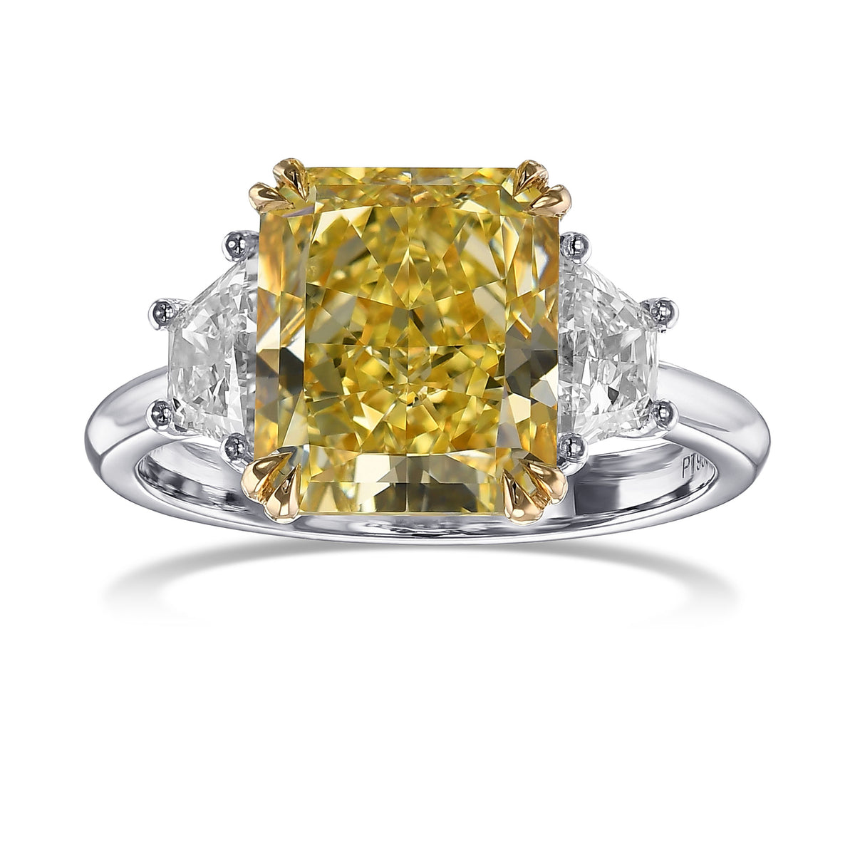 Fancy Intense Yellow Radiant & Trapezoid 3-Stone Diamond Ring