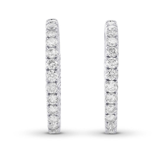 Round White Diamond Hoop Earrings