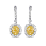 Fancy Intense Yellow Oval Diamond Drop Halo Earrings