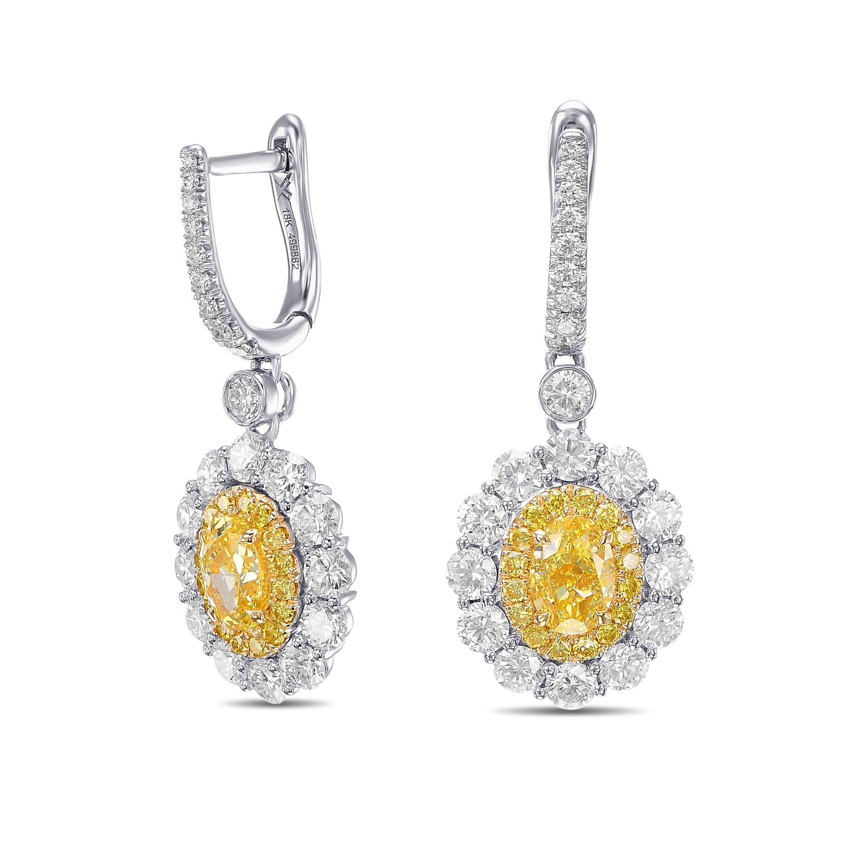 Fancy Intense Yellow Oval Diamond Drop Halo Earrings