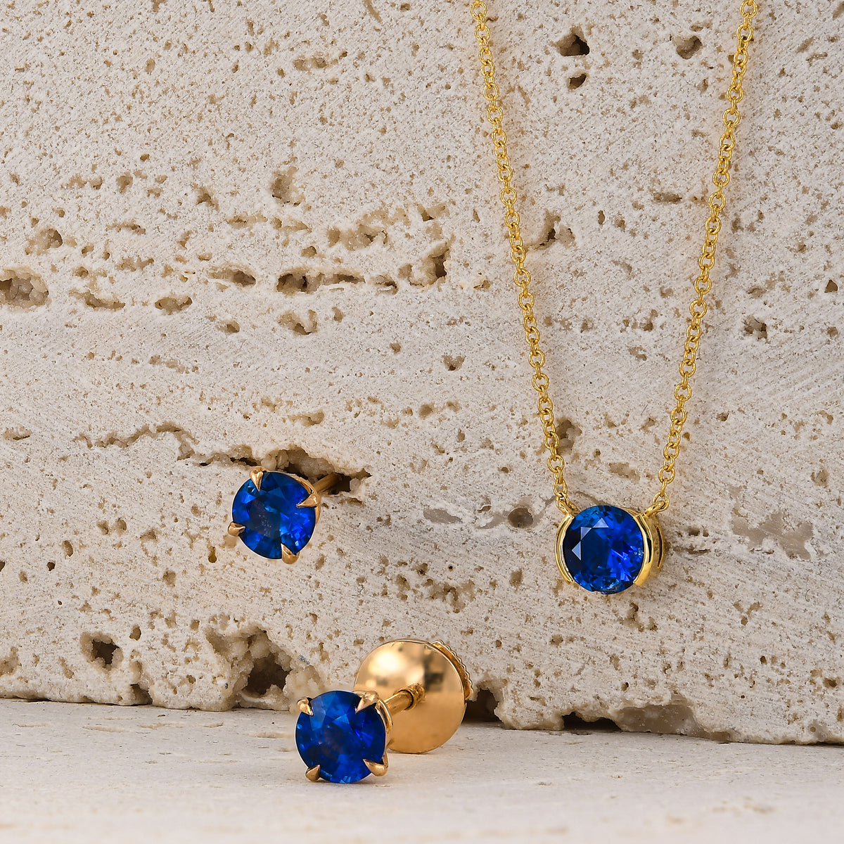 Blue Sapphire Round Brilliant Stud Earrings