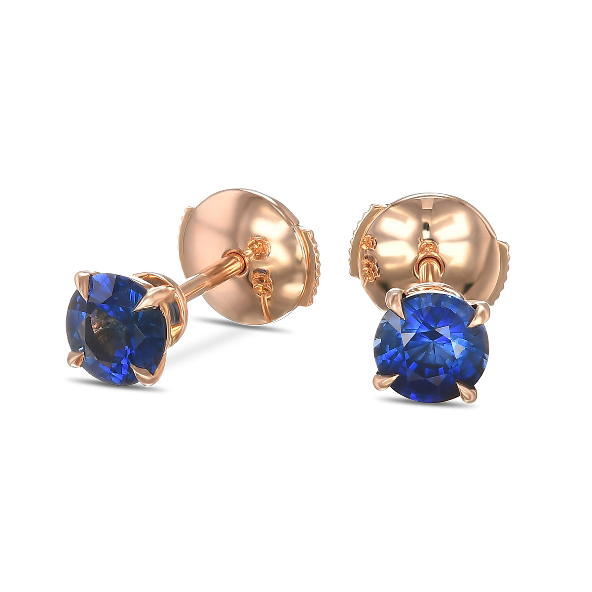 Blue Sapphire Round Brilliant Stud Earrings