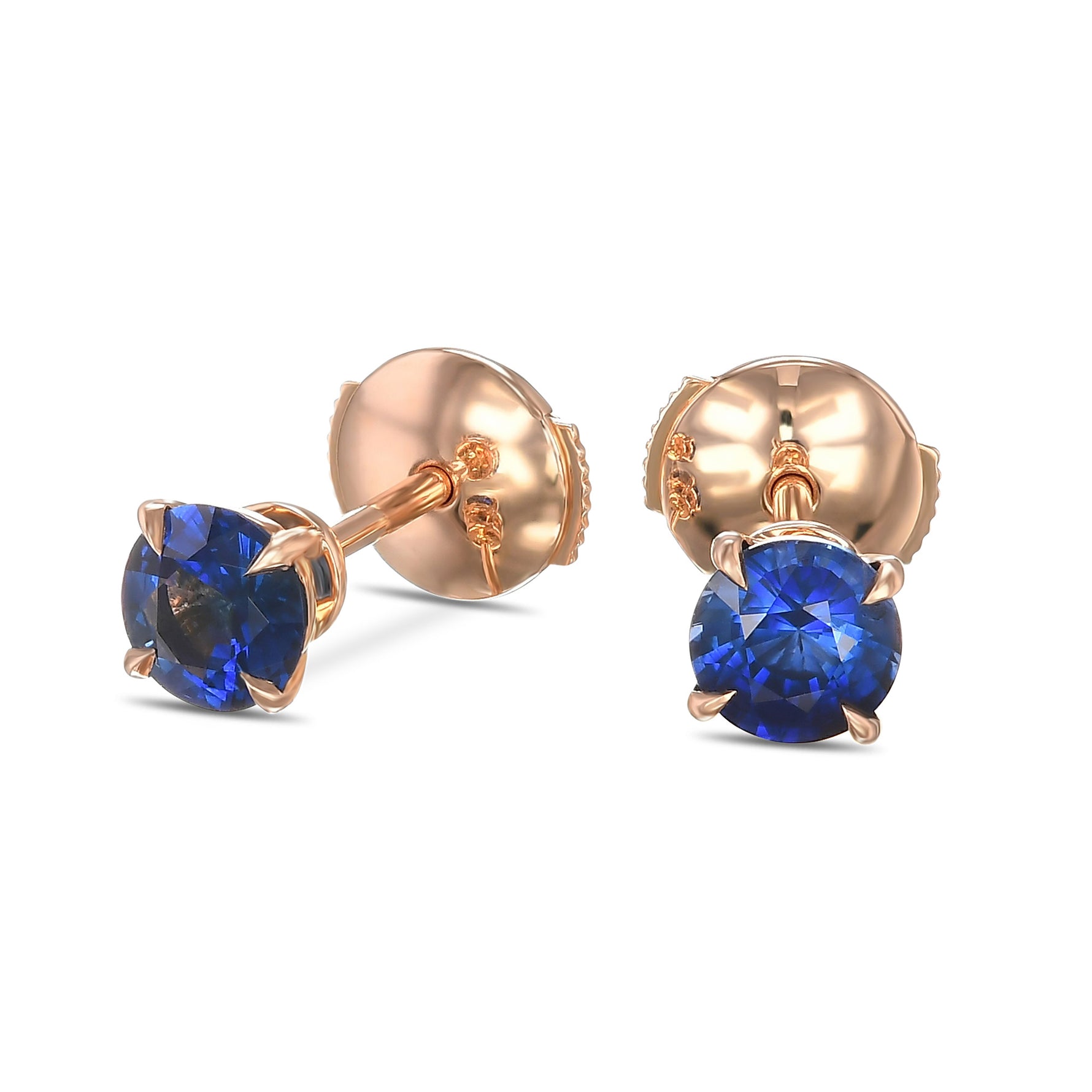 Blue Sapphire Round Brilliant Stud Earrings