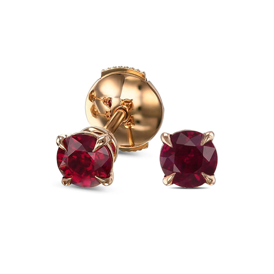  Round Pigeon Blood Red Ruby Stud Earrings