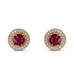 Red Ruby and Diamond Round Brilliant Halo Earrings