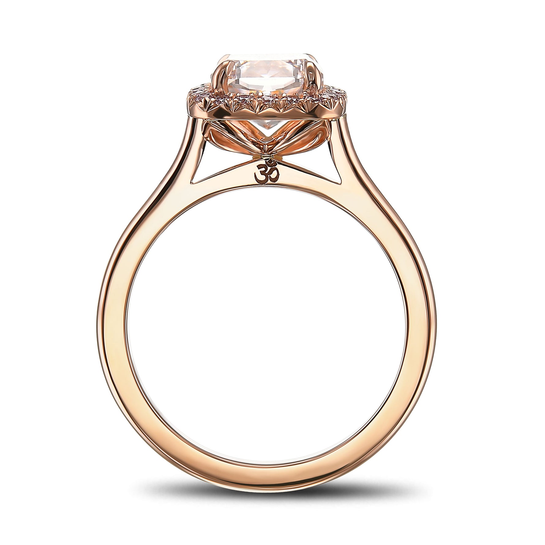 Very Light Pink Radiant Halo Diamond Ring