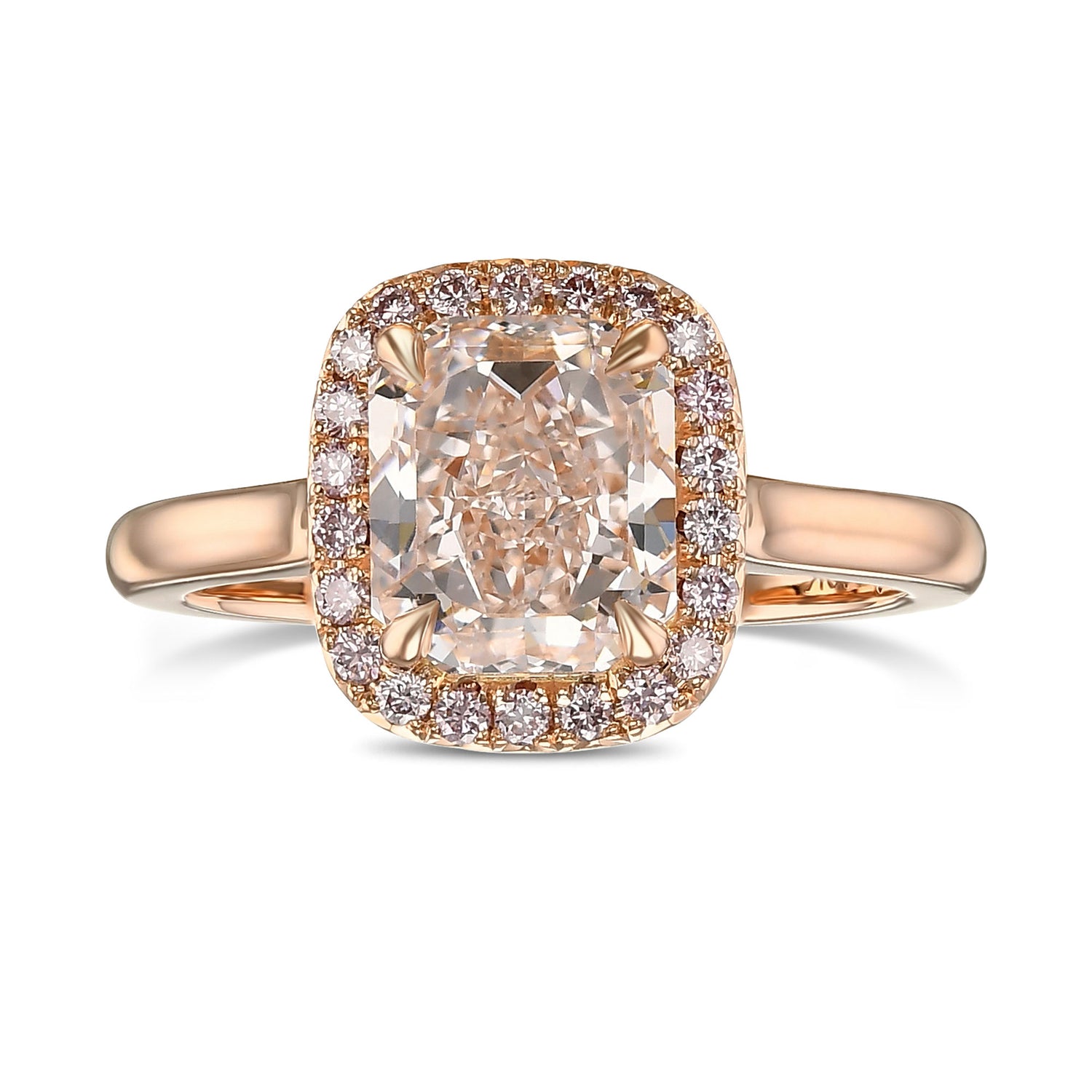 Very Light Pink Radiant Halo Diamond Ring