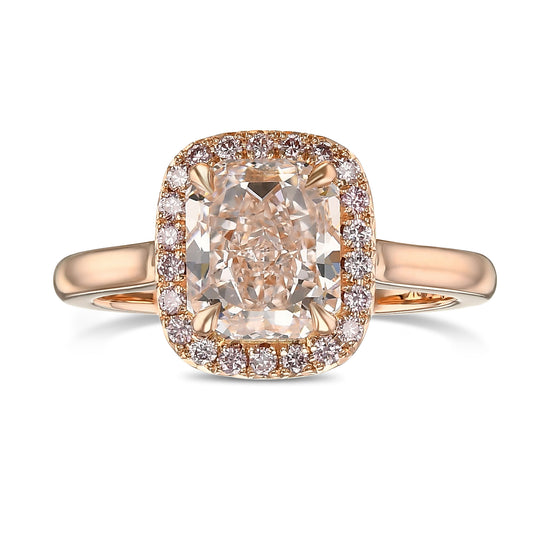 Very Light Pink Radiant Halo Diamond Ring