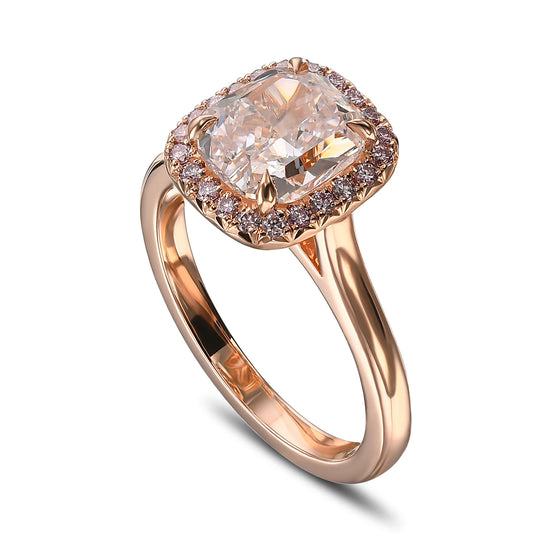 Very Light Pink Radiant Halo Diamond Ring