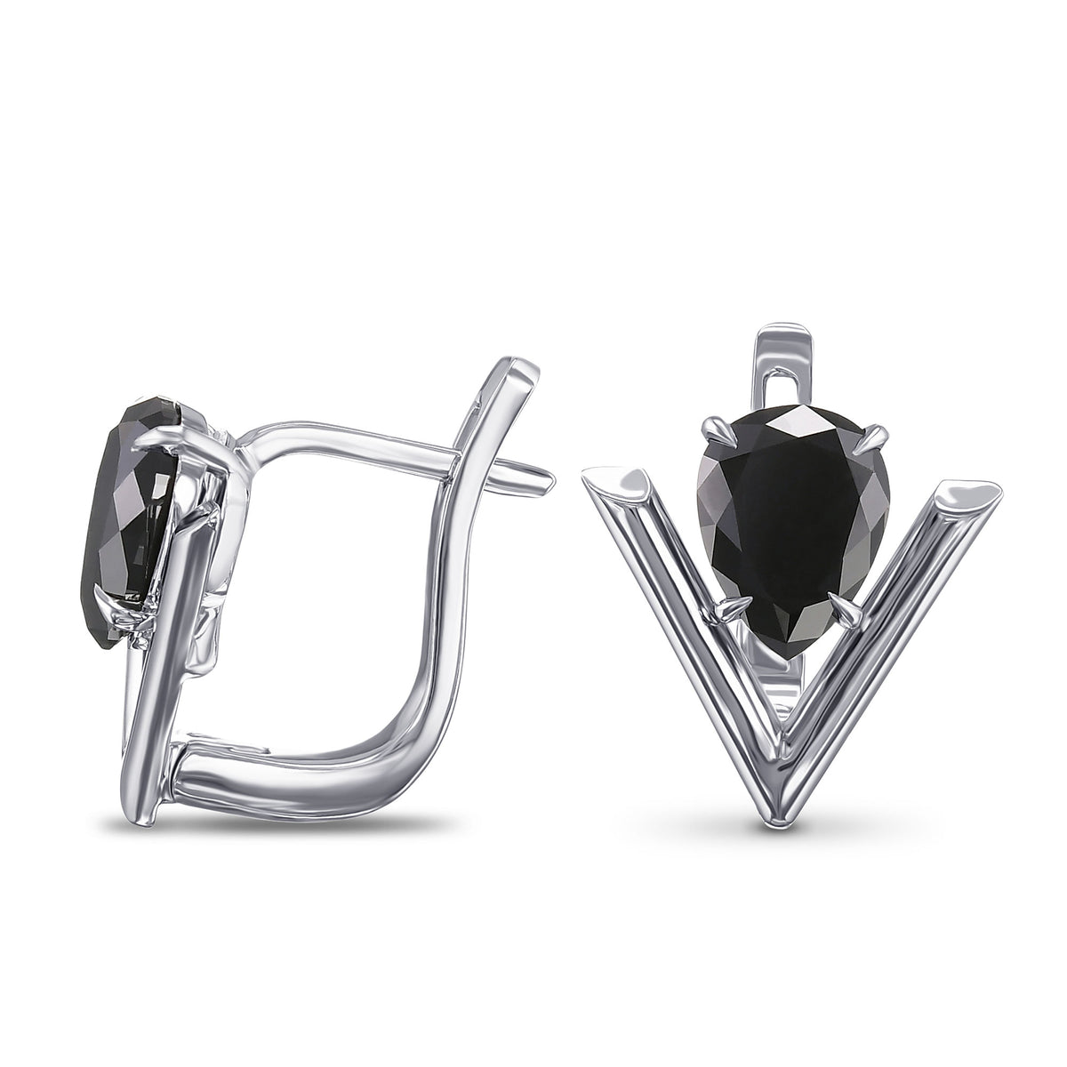 Fancy Black Pear Solitaire Diamond Earrings