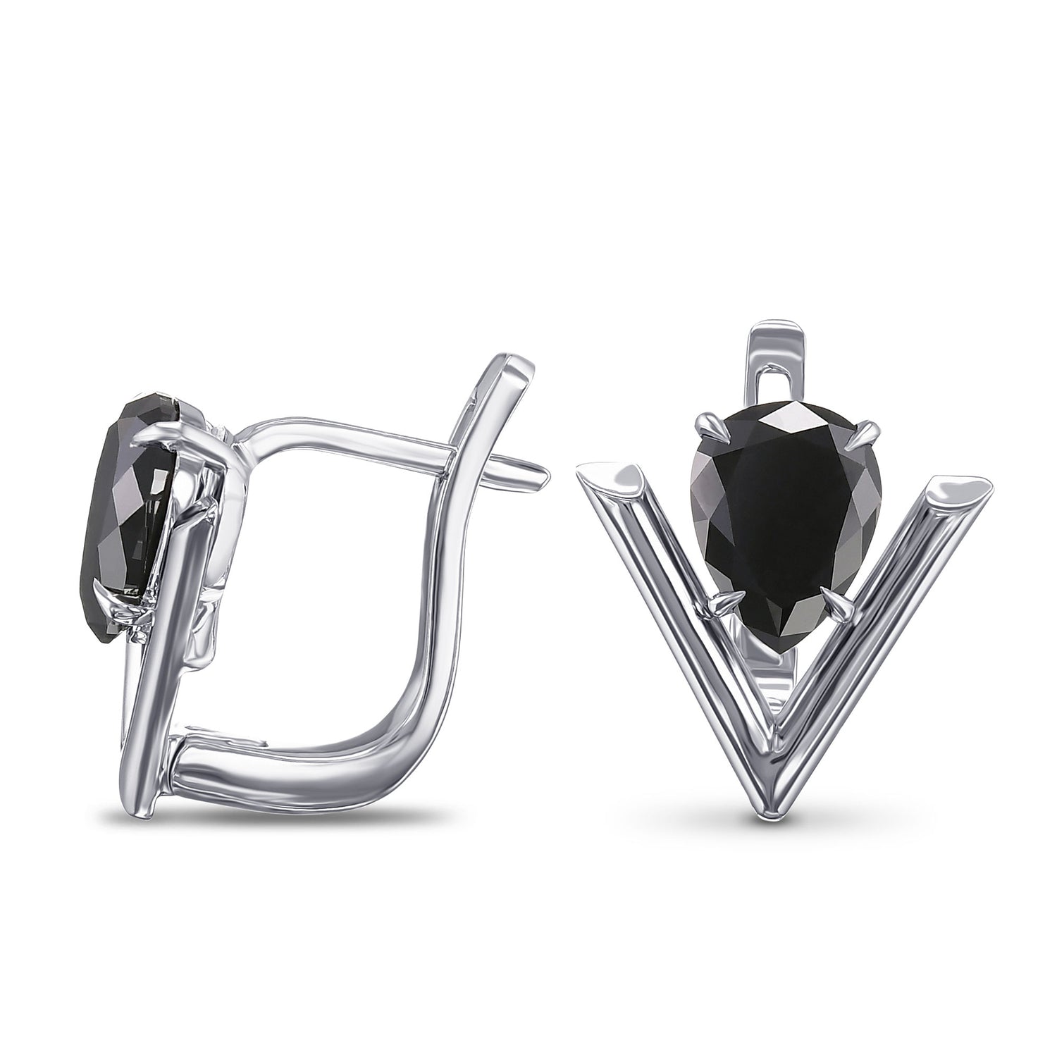 Fancy Black Pear Solitaire Diamond Earrings