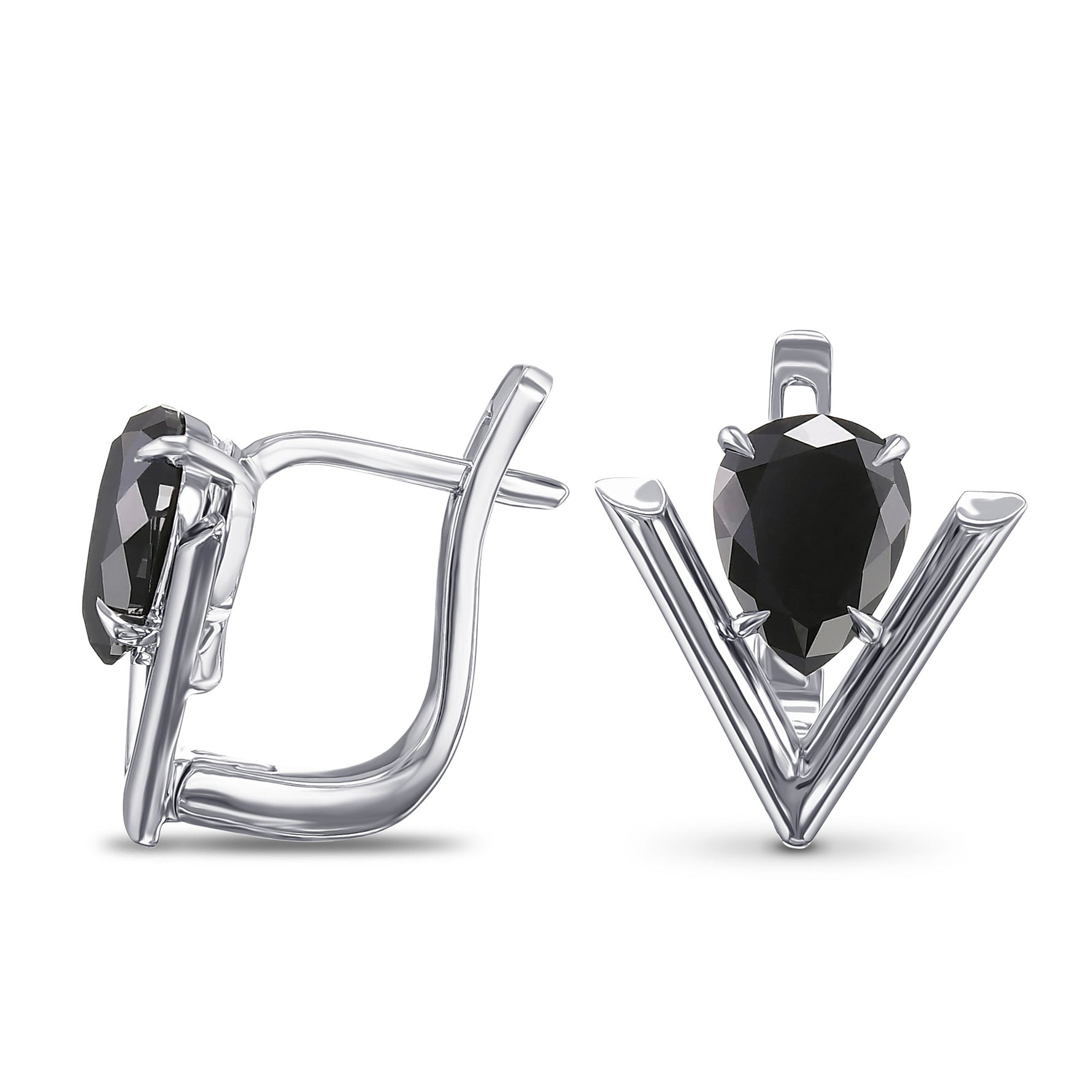 Fancy Black Pear Solitaire Diamond Earrings