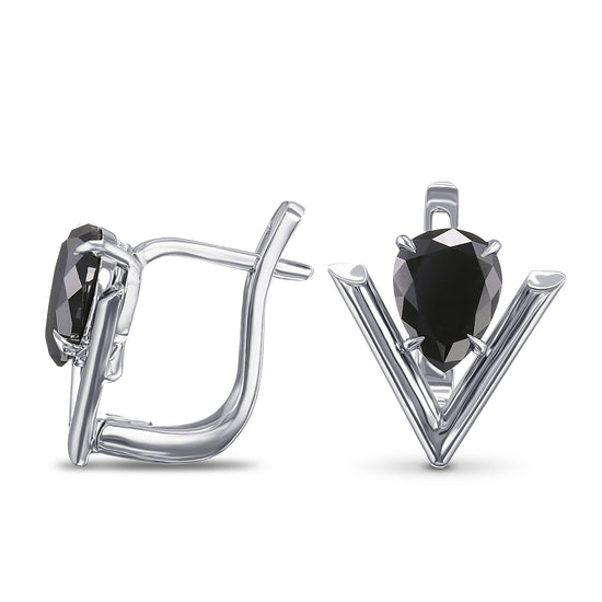Fancy Black Pear Solitaire Diamond Earrings