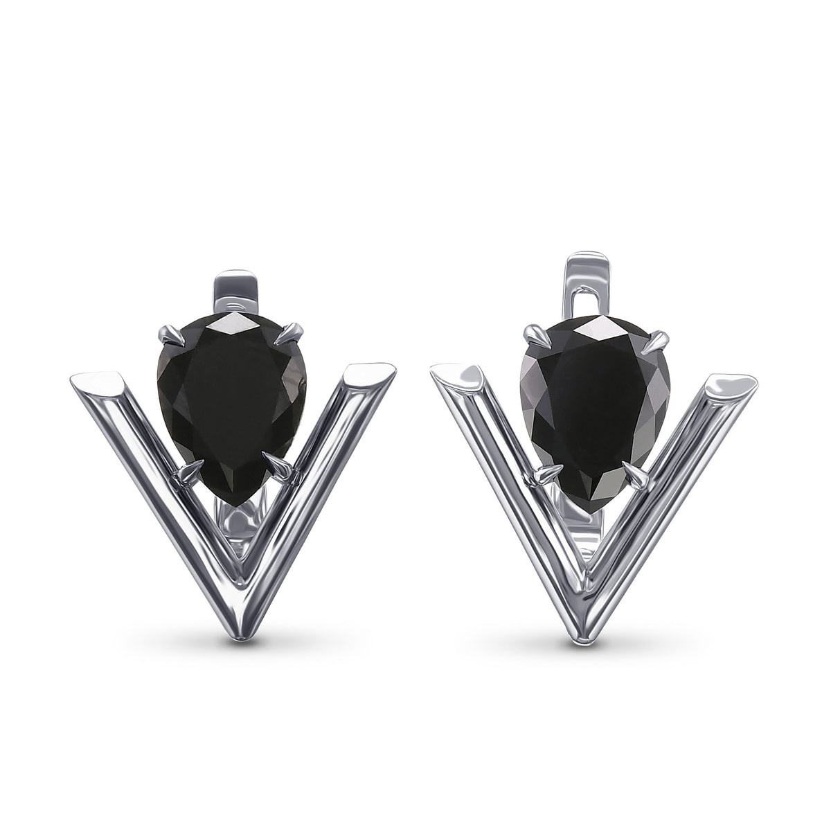 Fancy Black Pear Solitaire Diamond Earrings