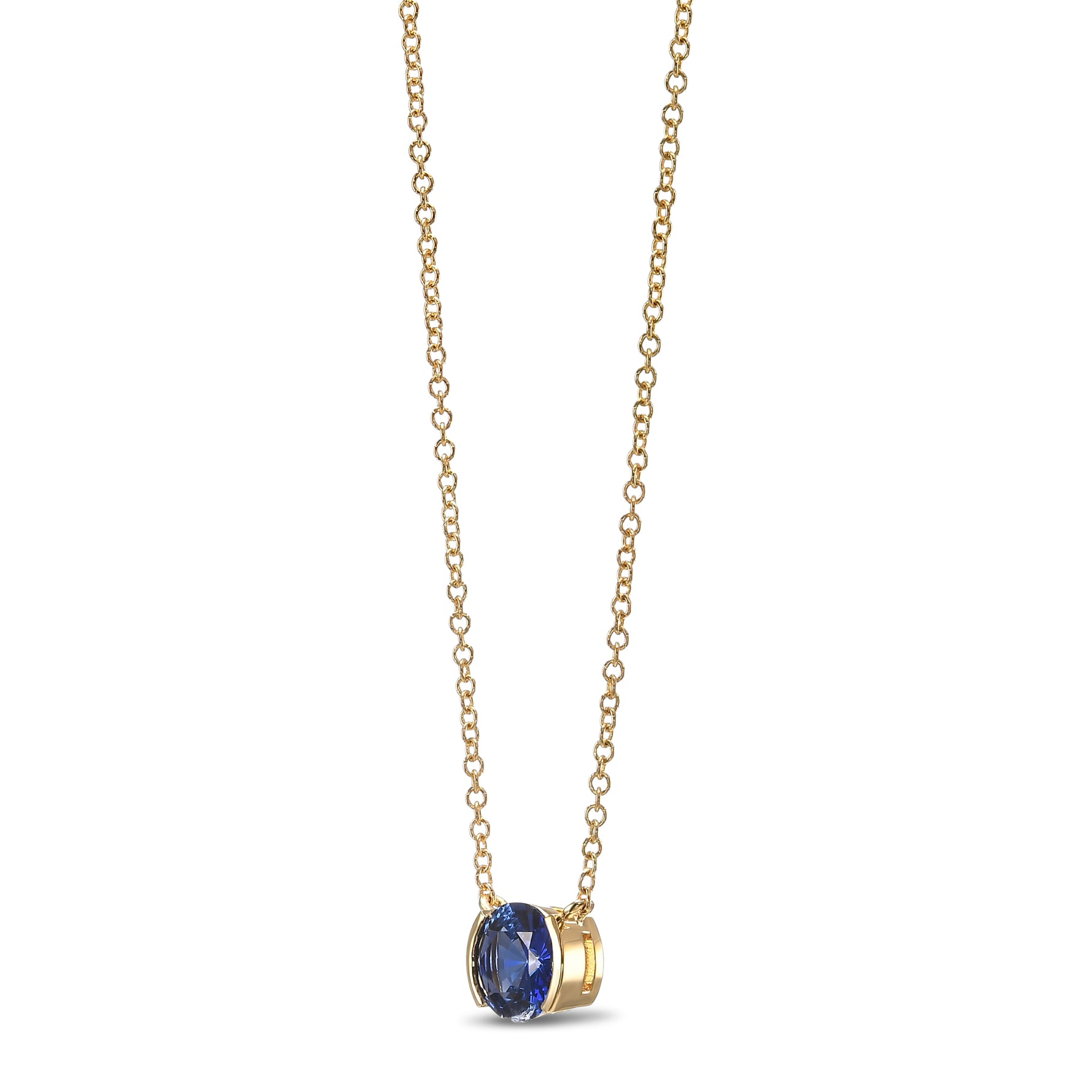 Round Blue Sapphire Solitaire Pendant