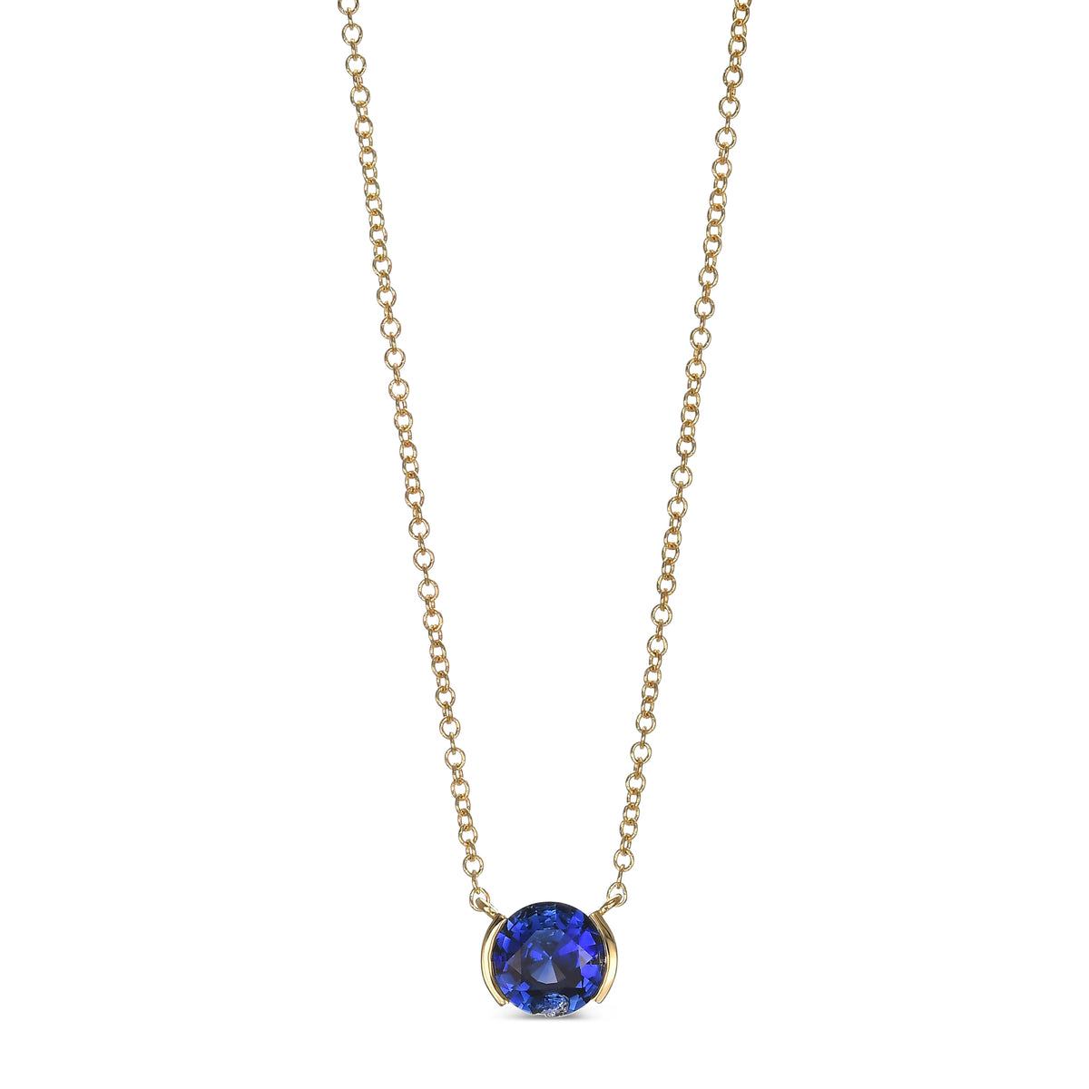 Round Blue Sapphire Solitaire Pendant