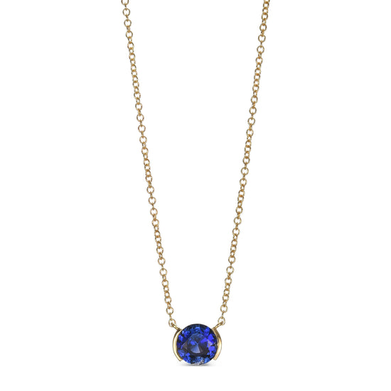 Round Blue Sapphire Solitaire Pendant