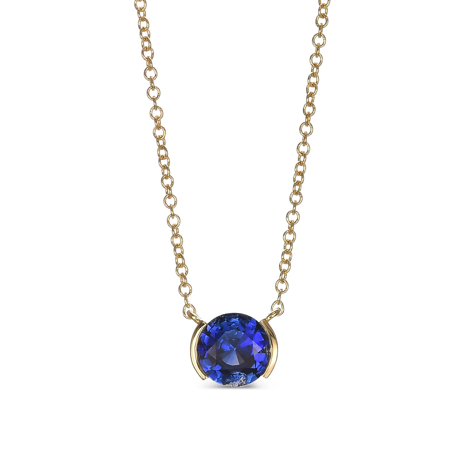 Round Blue Sapphire Solitaire Pendant