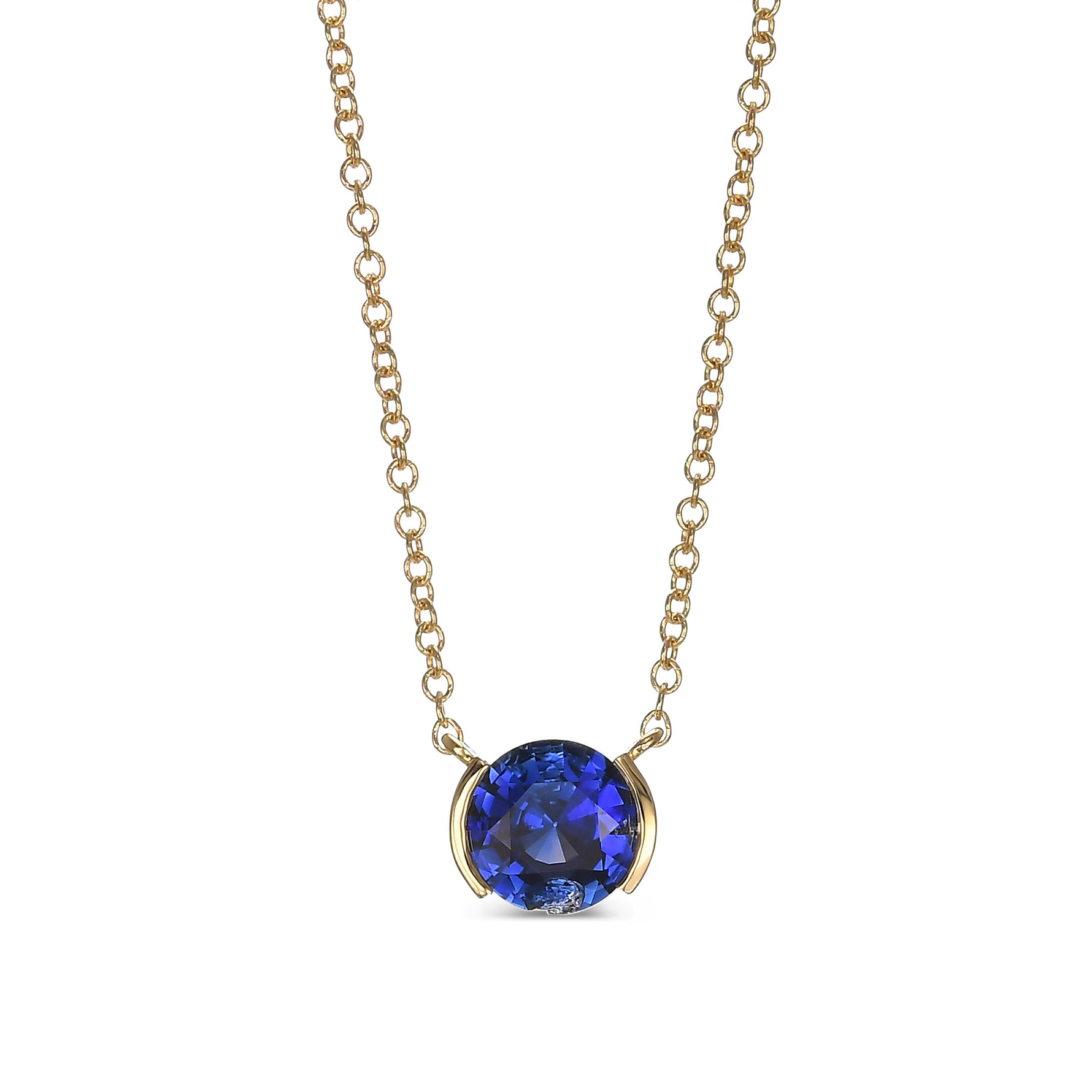 Round Blue Sapphire Solitaire Pendant
