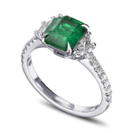 Emerald and Half Moon Diamond Side-stone Ring
