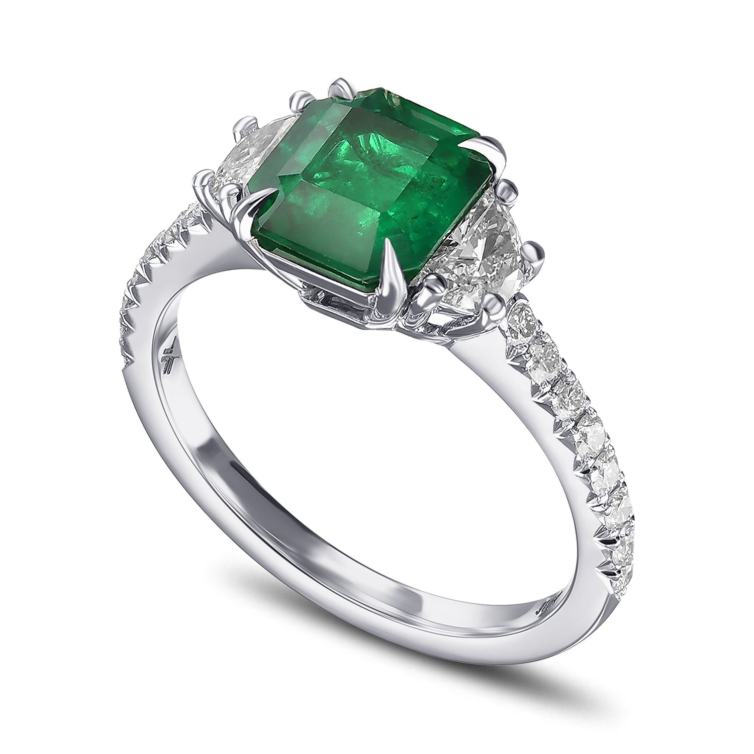 Emerald and Half Moon Diamond Side-stone Ring