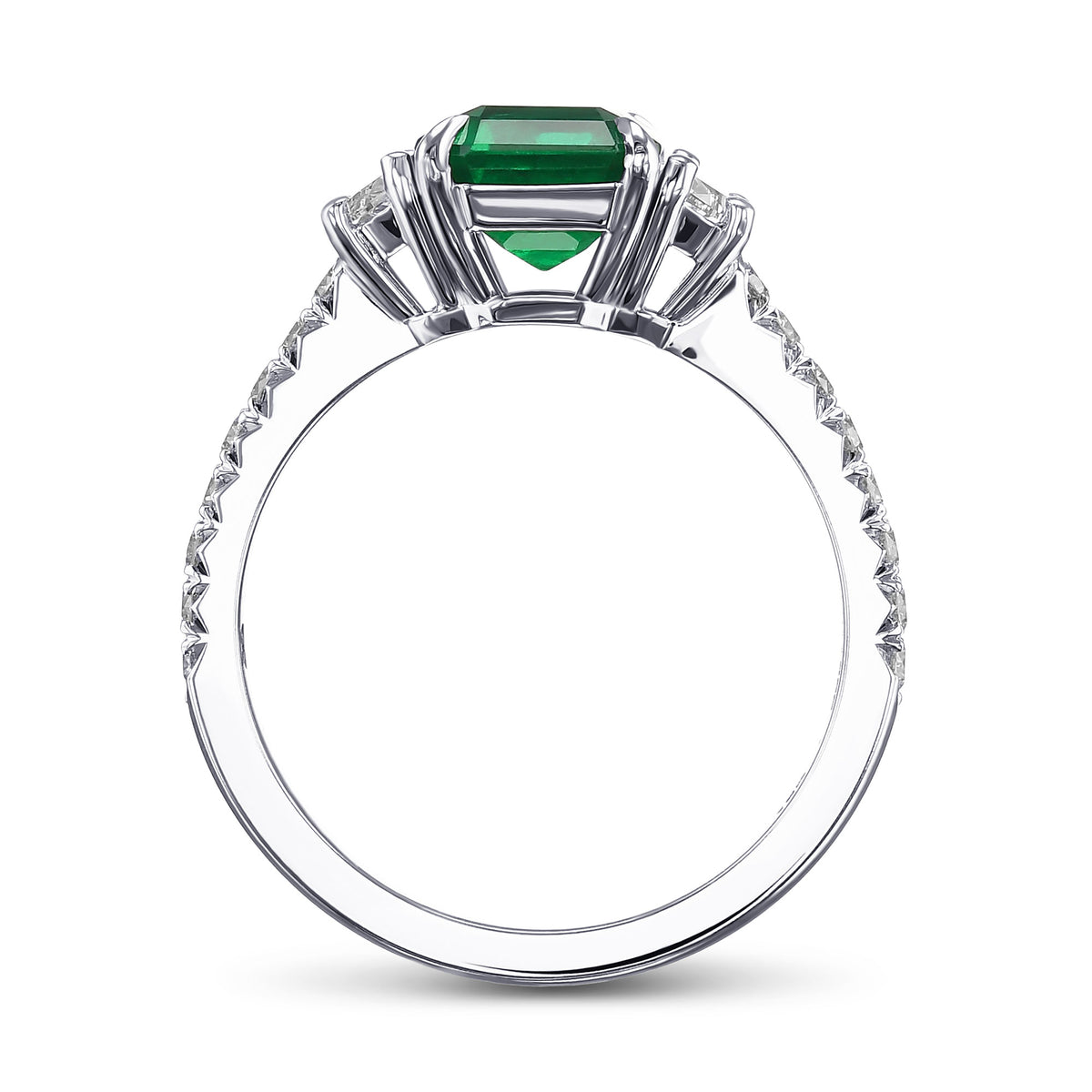Emerald and Half Moon Diamond Side-stone Ring