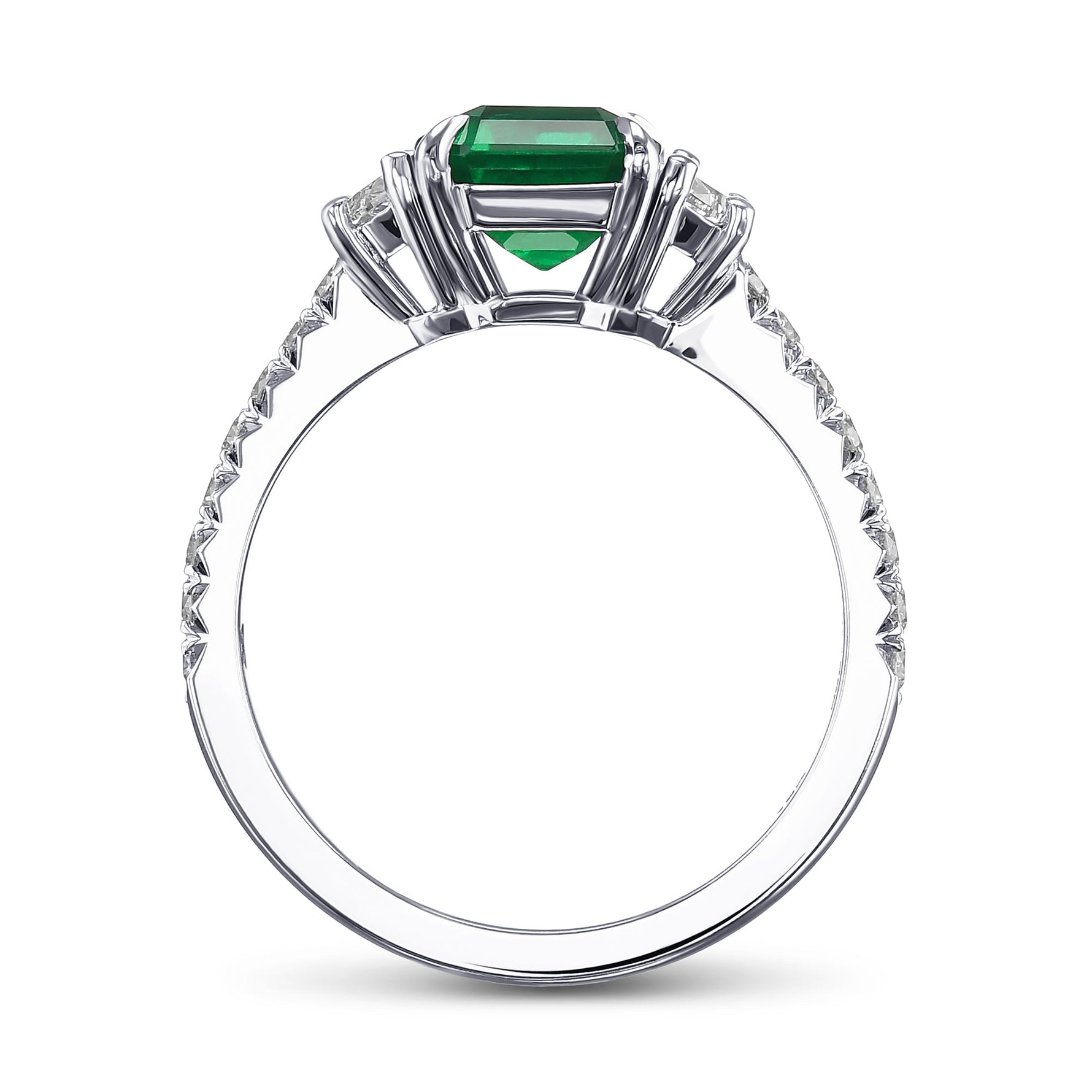 Emerald and Half Moon Diamond Side-stone Ring
