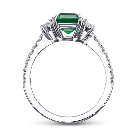 Emerald and Half Moon Diamond Side-stone Ring