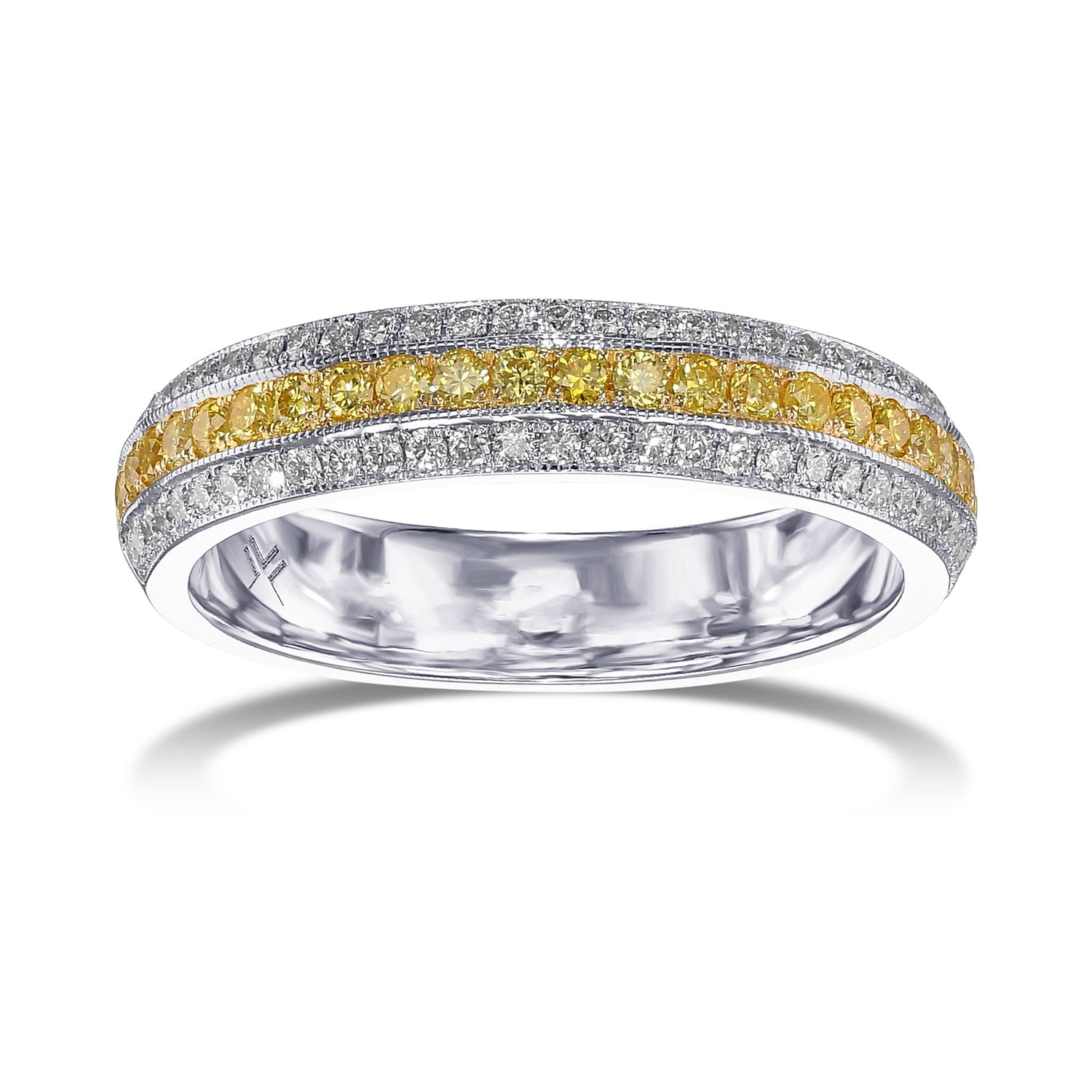  Fancy Intense Yellow and White Pave Diamond Milgrain Band Ring
