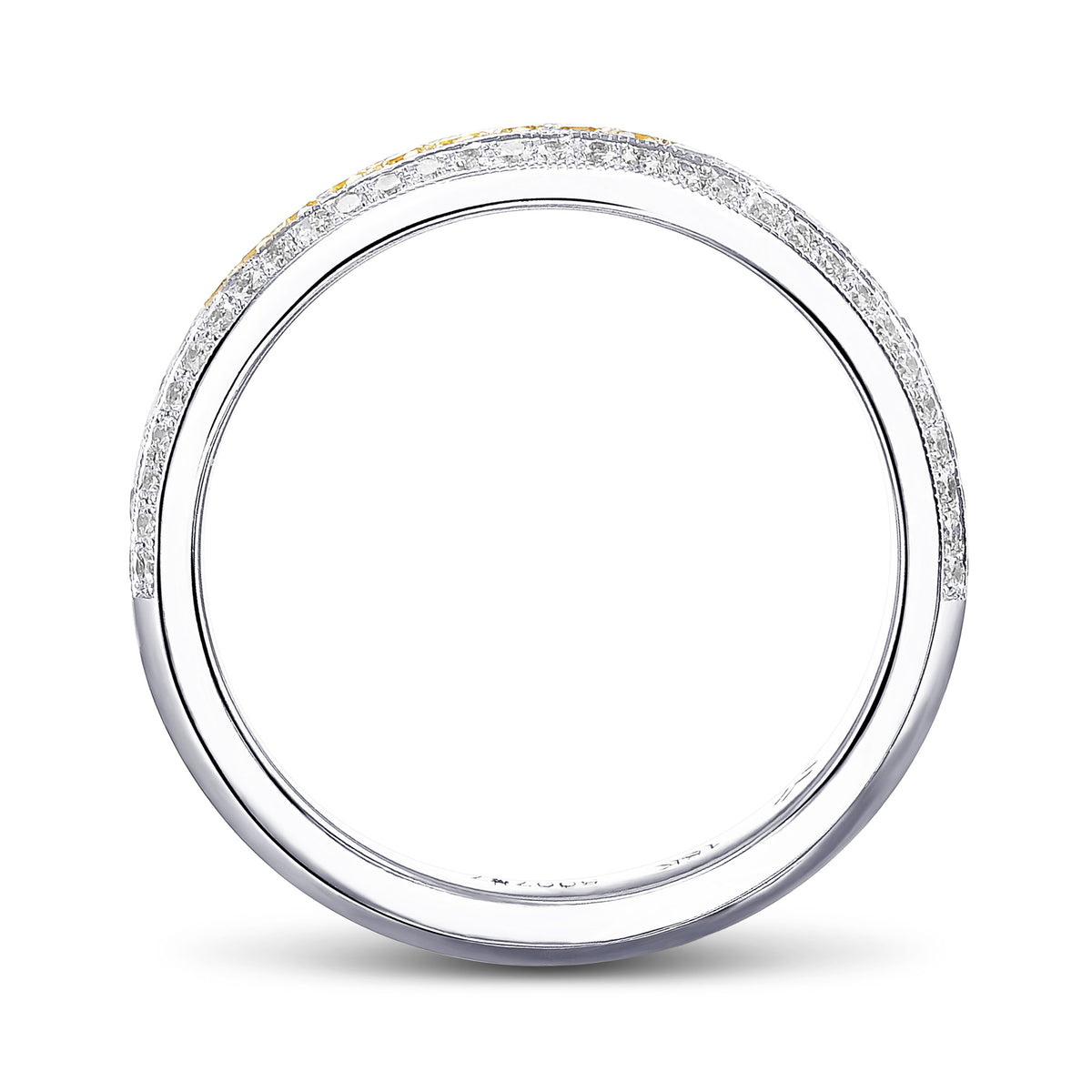  Fancy Intense Yellow and White Pave Diamond Milgrain Band Ring