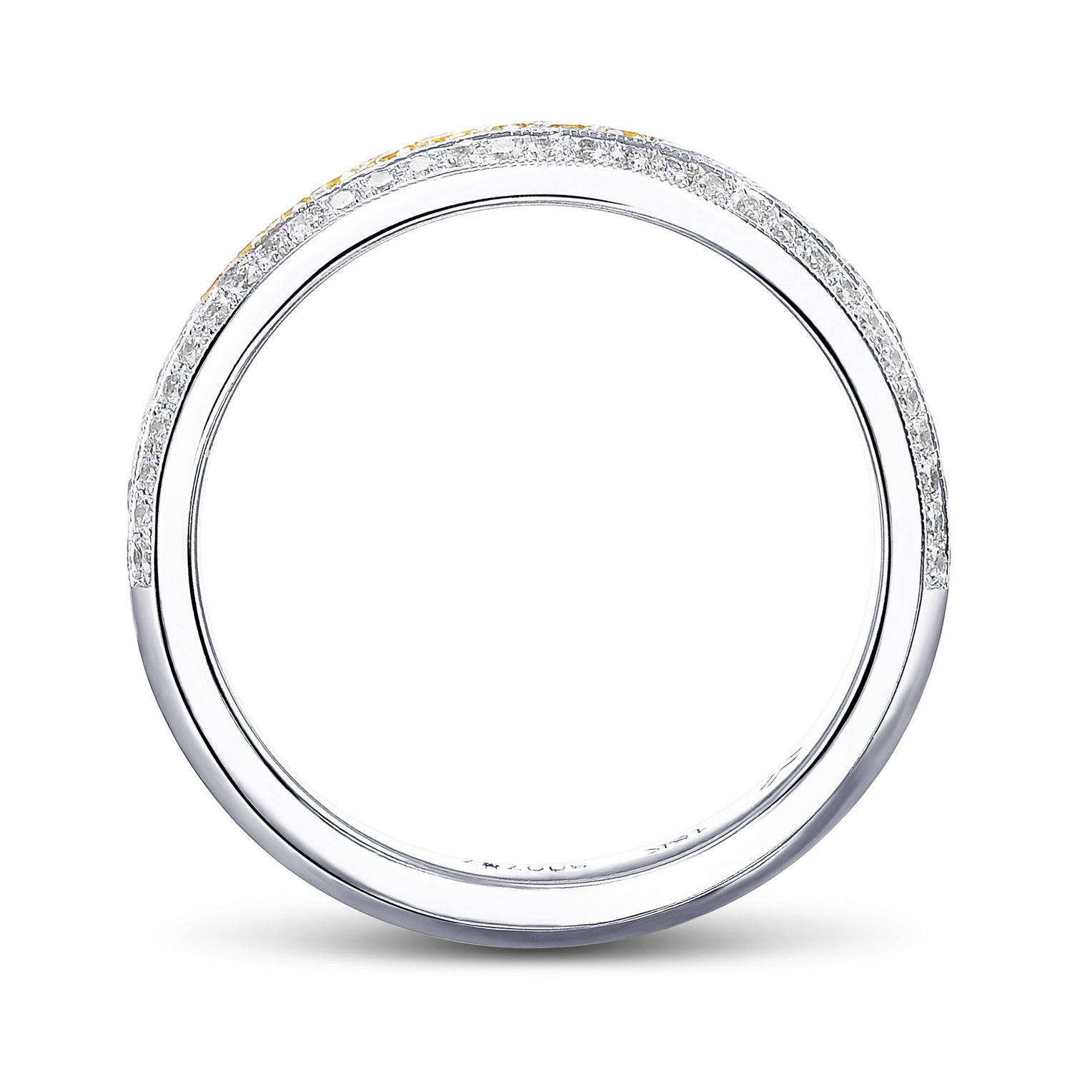  Fancy Intense Yellow and White Pave Diamond Milgrain Band Ring