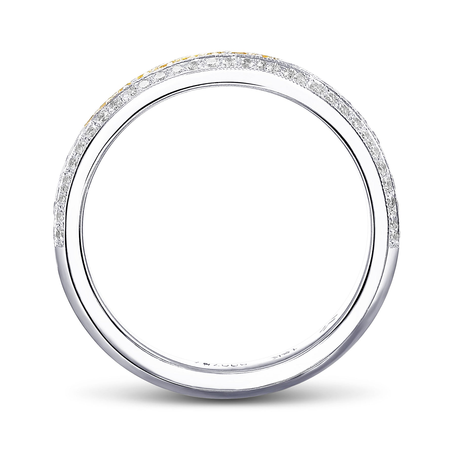  Fancy Intense Yellow and White Pave Diamond Milgrain Band Ring