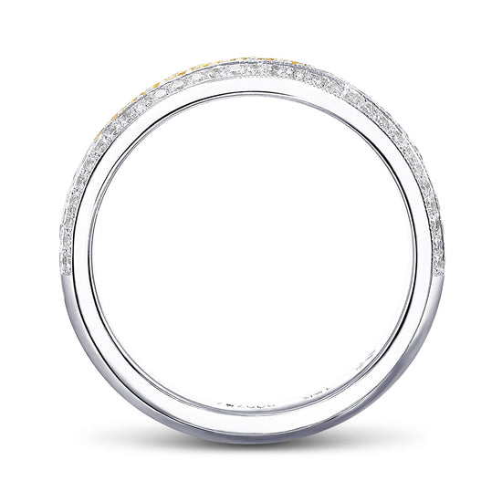  Fancy Intense Yellow and White Pave Diamond Milgrain Band Ring