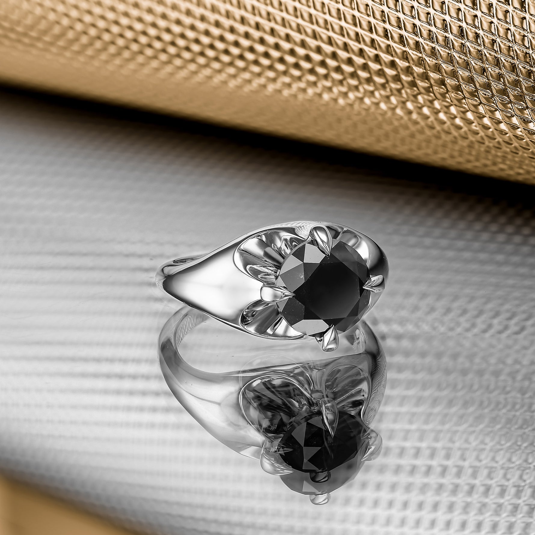 Fancy Black Round Solitaire Diamond Ring