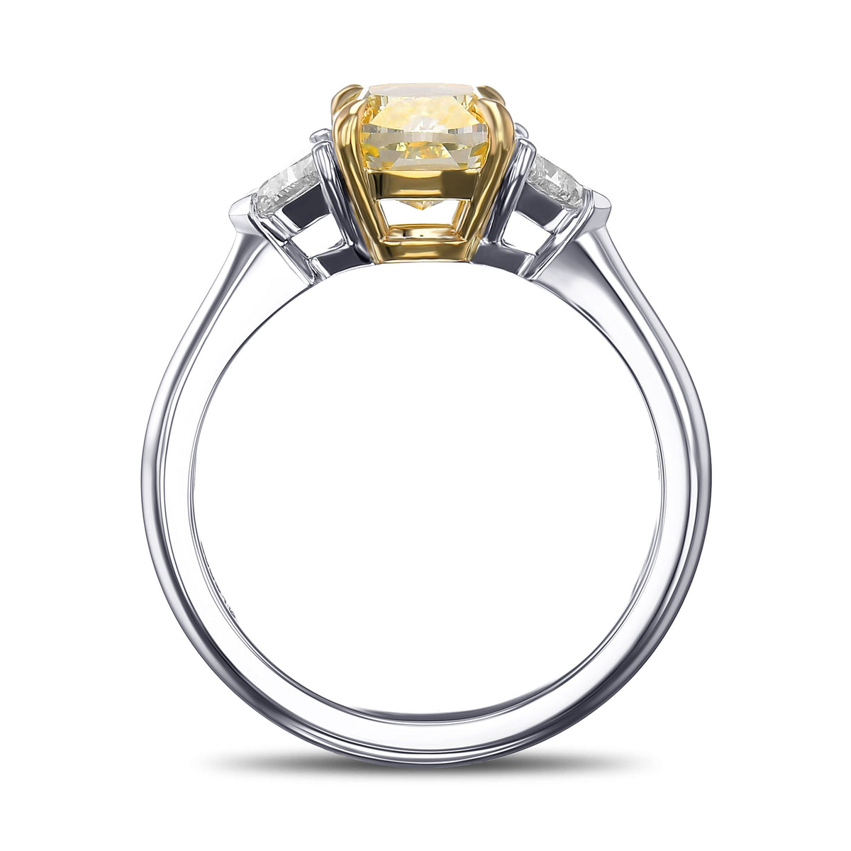 Fancy Intense Yellow Cushion Diamond 3 Stone Ring