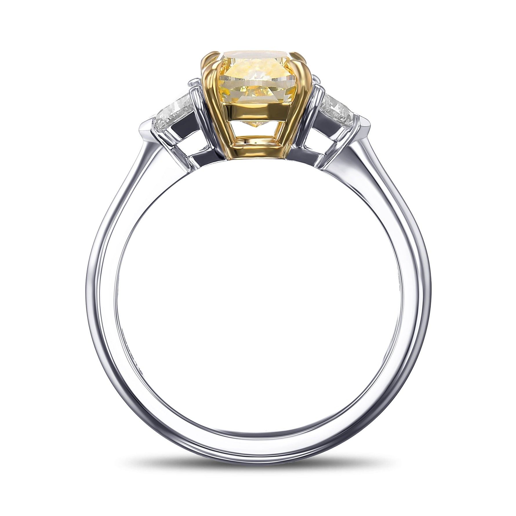 Fancy Intense Yellow Cushion Diamond 3 Stone Ring