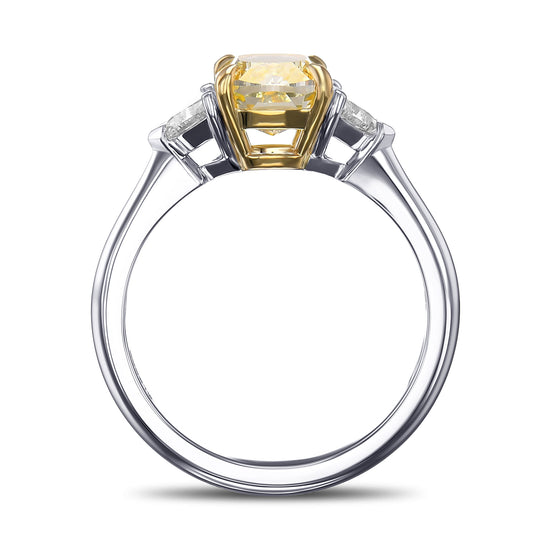 Fancy Intense Yellow Cushion Diamond 3 Stone Ring