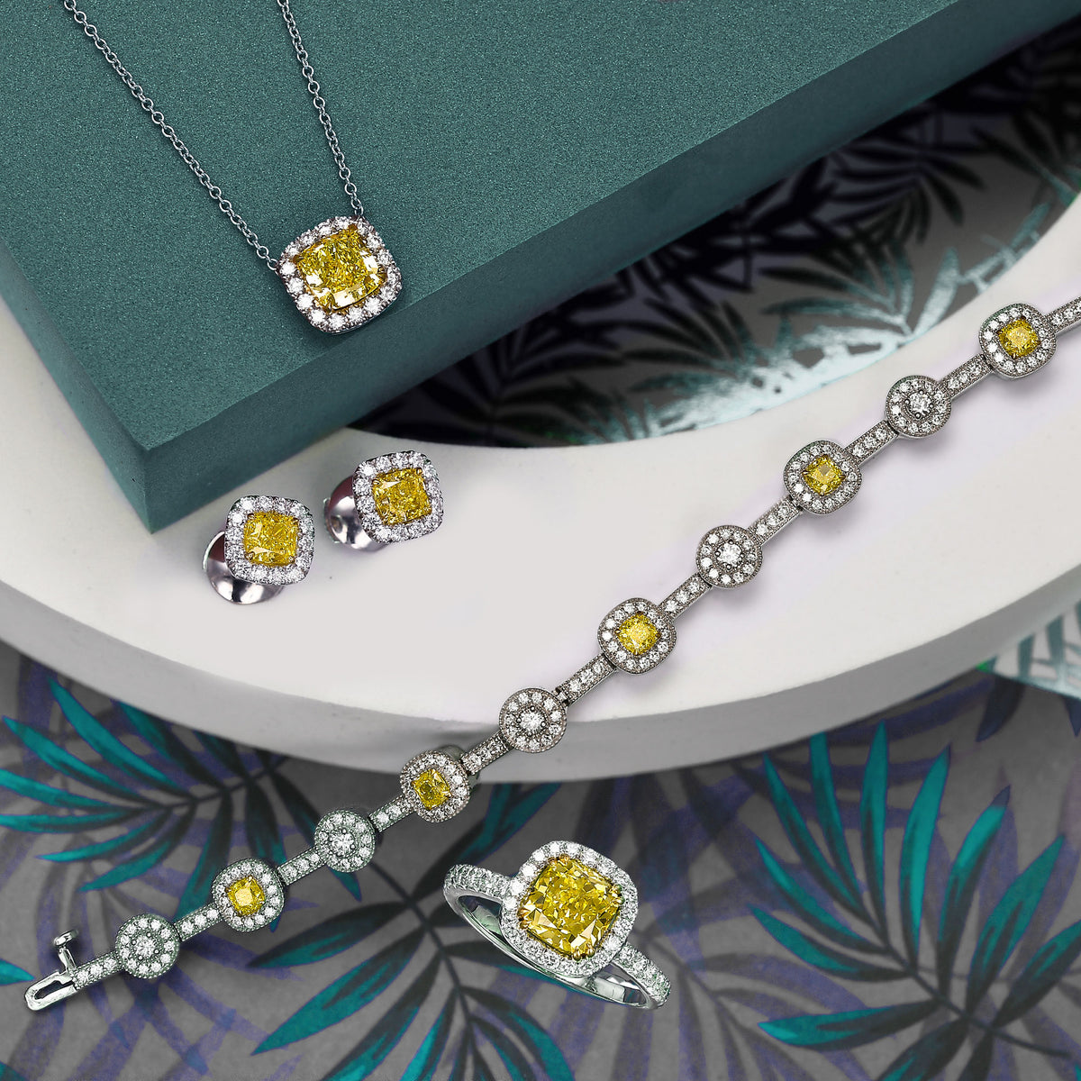 Fancy Intense Yellow and White Diamond Halo Bracelet