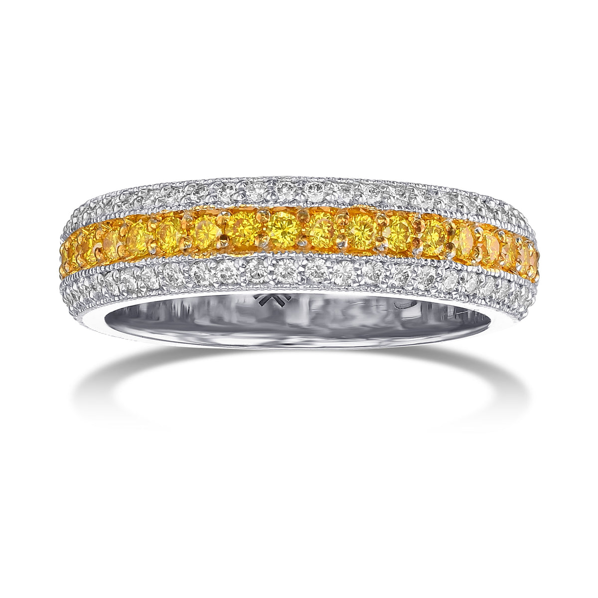 Fancy Intense Yellow and White Pave Diamond Milgrain Band Ring